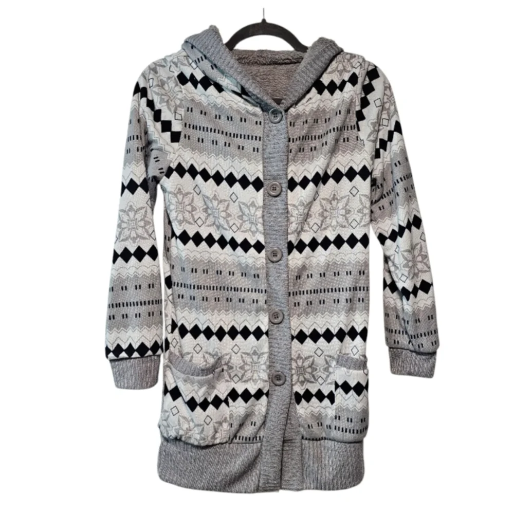 Womens Long Gray Patterned Cardigan Sweater Size Small - Picture 2 of 5